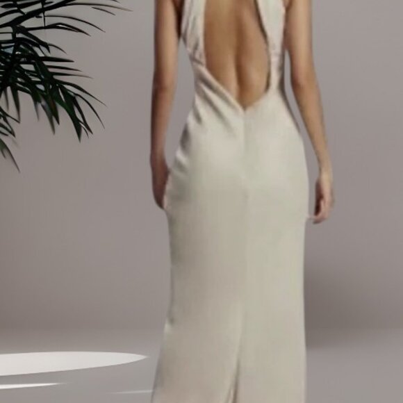 Meshki Claire Satin Drape Back Maxi Taupe Dress Size XL (US 10) New with Tags - Picture 4 of 5